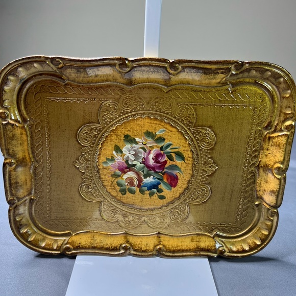 Florence | Bath | Vintage Florentine Gilt Wood Tray Hand Painted Floral ...